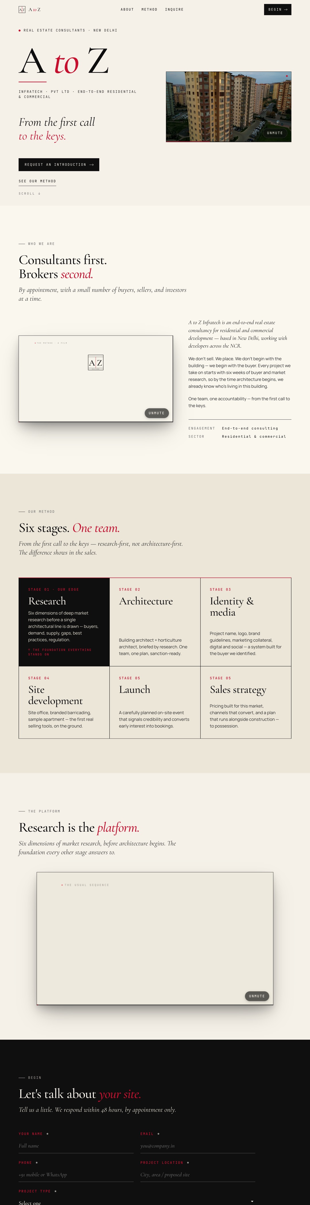 A to Z Infratech real-estate website, built by CameraNvideo Frames